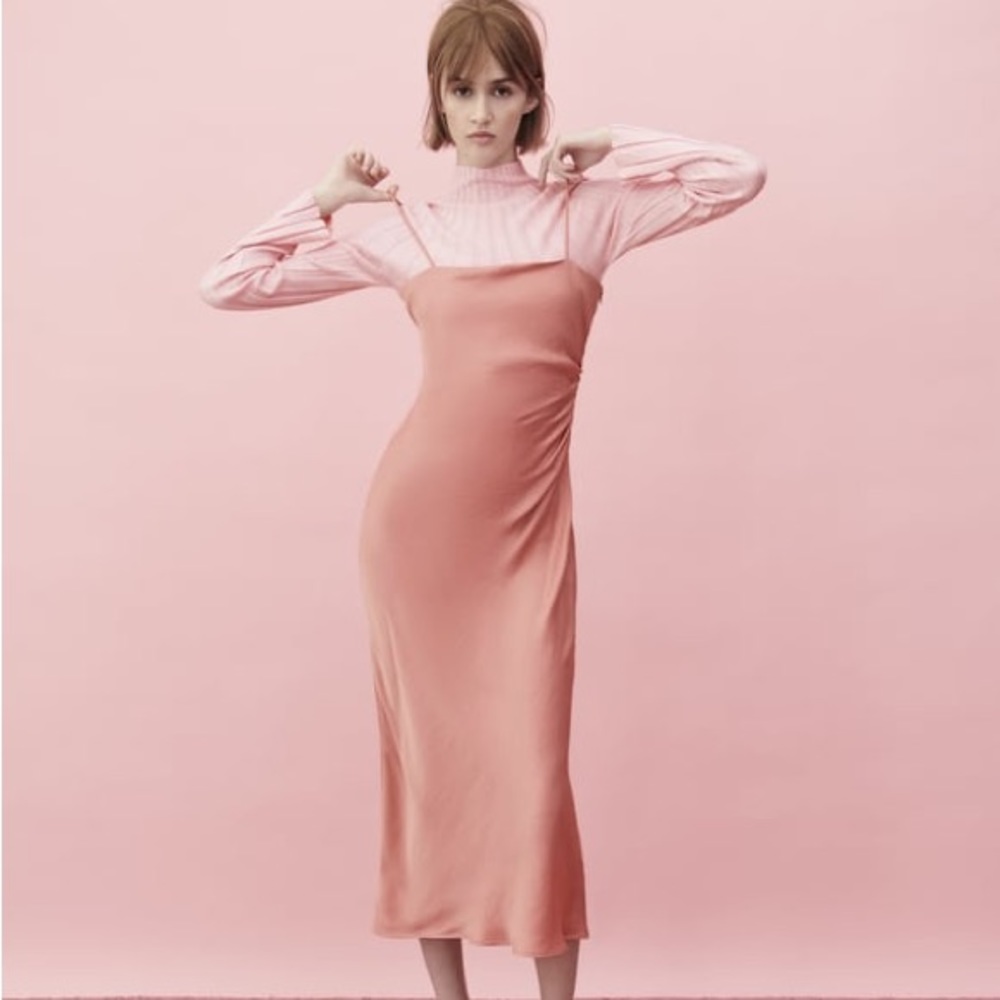 NWT Zara Pink Satin Slip Dress - M - 1165/258